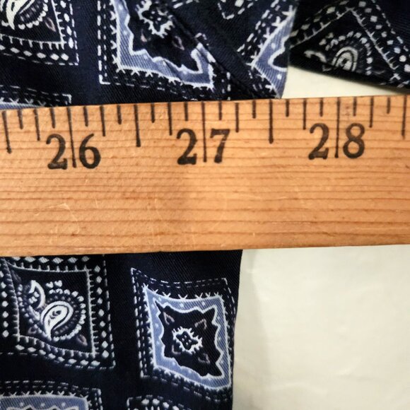 Men's Chaps Ralph Lauren XL Button Down Short Sleeve Navy Blue Paisley Squares - Picture 7 of 10